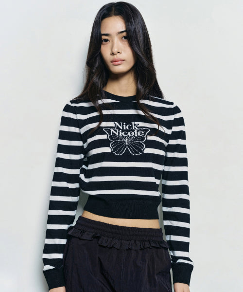 MINI BUTTERFLY SIGNATURE STRIPE KNIT #徐睿知同款! - 4 COLORS BLACK