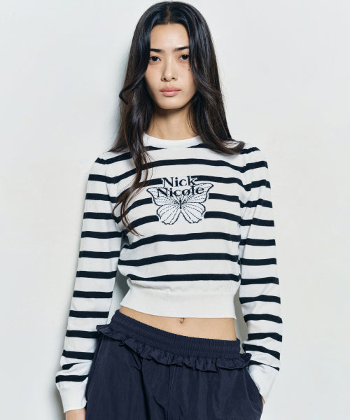 MINI BUTTERFLY SIGNATURE STRIPE KNIT #徐睿知同款! - 4 COLORS IVORY