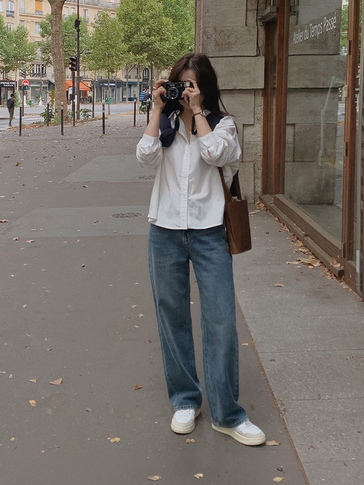 TODAY WIDE DARK-BLUE DENIM PANTS