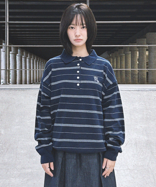 GOTHIC LOGO STRIPE KNIT COLLAR - 2 COLORS NAVY