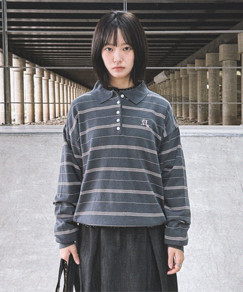 GOTHIC LOGO STRIPE KNIT COLLAR - 2 COLORS CHARCOAL