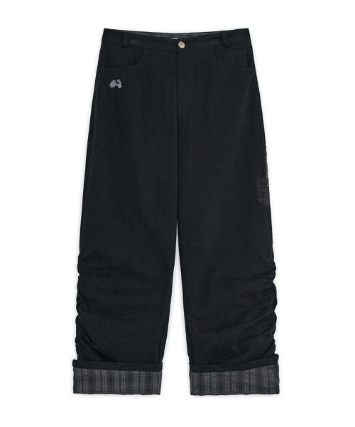 CHECK ROLL UP COTTON PANTS - 2 COLORS BLACK