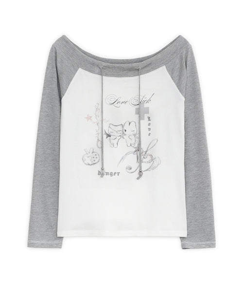 LOVE SICK DRAWING OFF-SHOULDER TOP - 3 COLORS IVORY