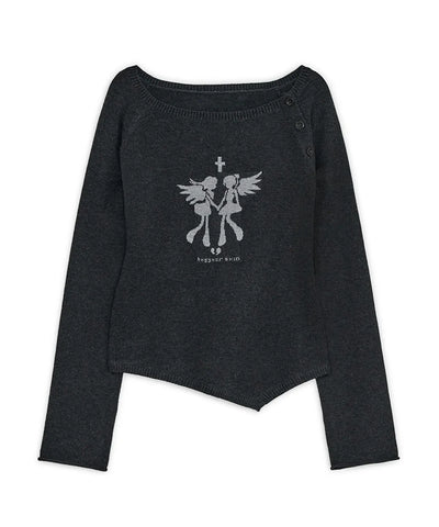 Fallen Angel Button Knit Top - CHARCOAL