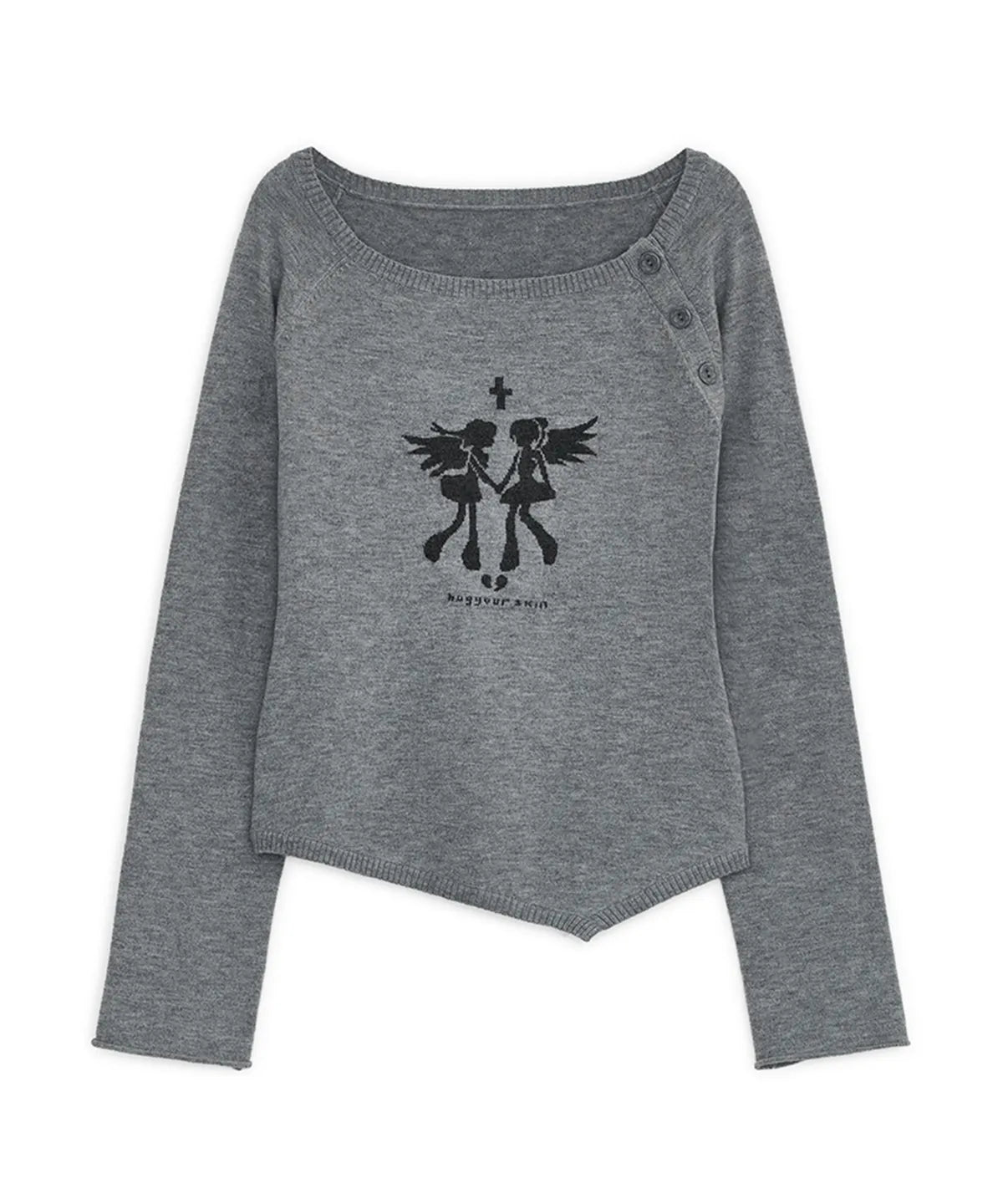 Fallen Angel Button Knit Top - GREY