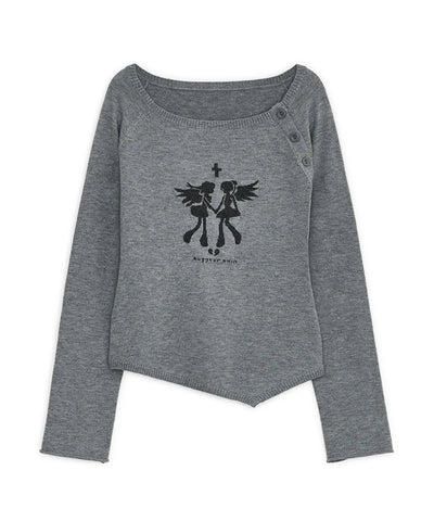 Fallen Angel Button Knit Top - GREY