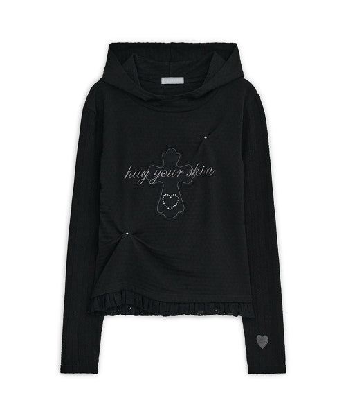 LACE HOOD TEE - 2 COLORS BLACK