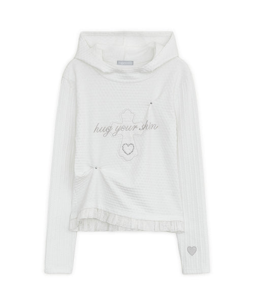 LACE HOOD TEE - 2 COLORS WHITE