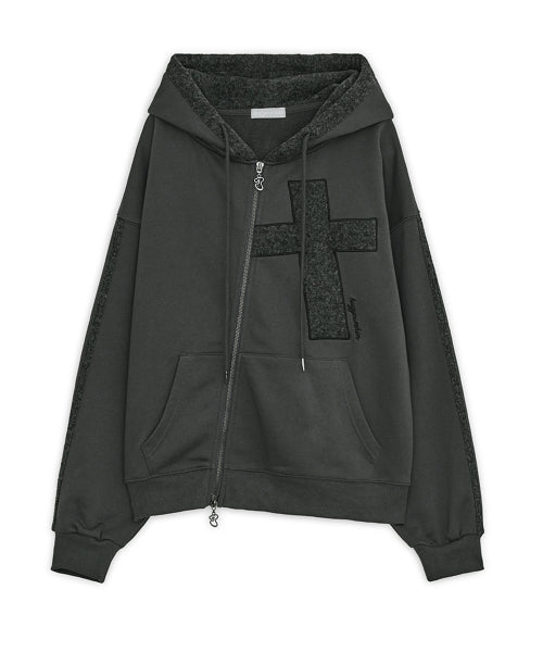 CROSS PATCH HOODED ZIP-UP CHARCOAL
