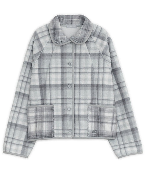 COLLAR CHECK FLEECE JACKET GREY