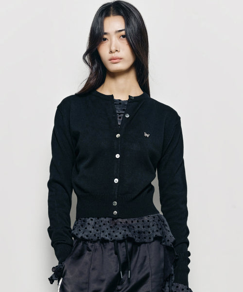 BUTTERFLY JAQUARD KNIT CARDIGAN #徐睿知同款! - 3 COLORS BLACK