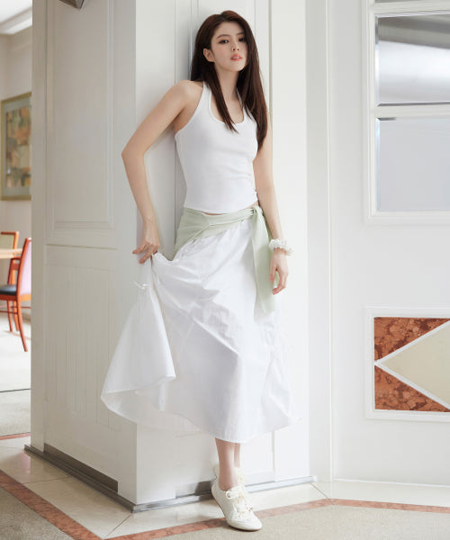 WOMENS NYLON LUCID LONG SKIRT #韓韶禧同款! - 3 COLORS WHITE