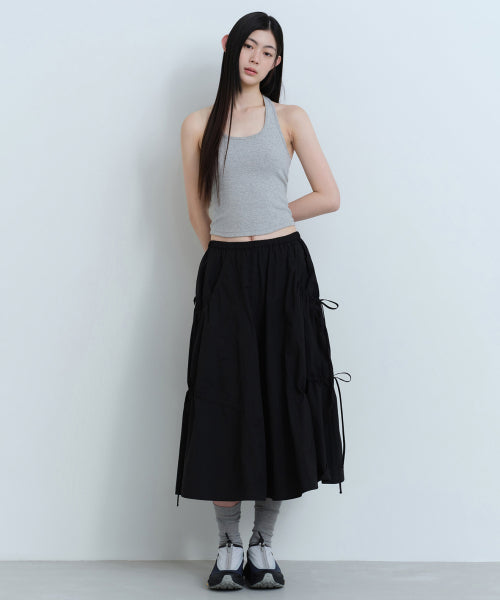 WOMENS NYLON LUCID LONG SKIRT #韓韶禧同款! - 3 COLORS BLACK