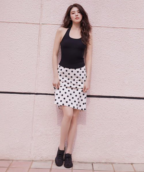 WOMENS POLKA DOT KNEE LENGTH SKIRT #韓韶禧同款! - 2 COLORS CREAM