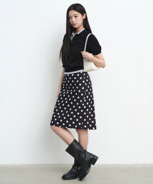 WOMENS POLKA DOT KNEE LENGTH SKIRT #韓韶禧同款! - 2 COLORS BLACK