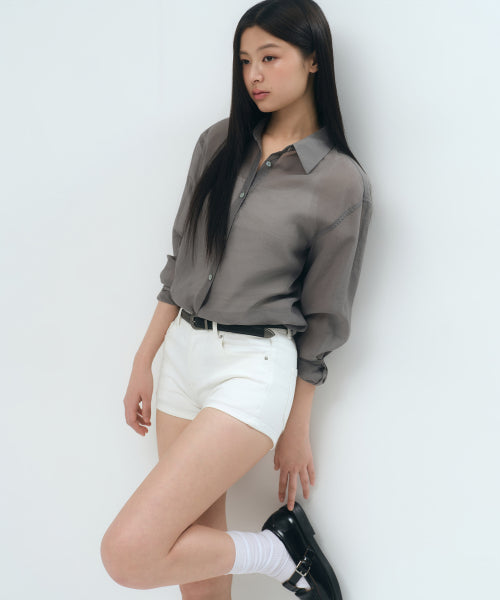 WOMENS RELAXED SHEER SHIRT #韓韶禧同款! - 4 COLORS GREY