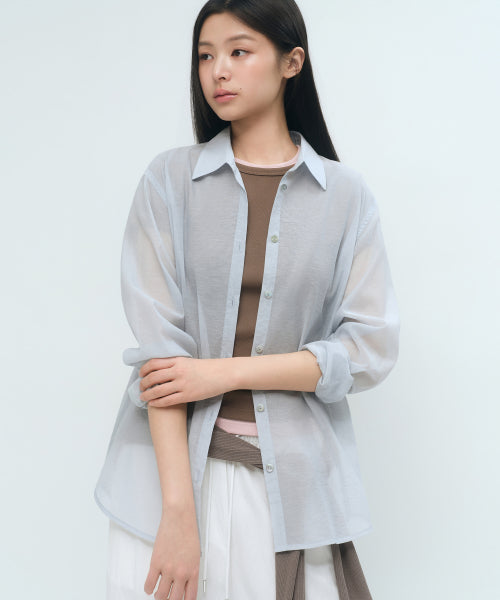 WOMENS RELAXED SHEER SHIRT #韓韶禧同款! - 4 COLORS BLUE