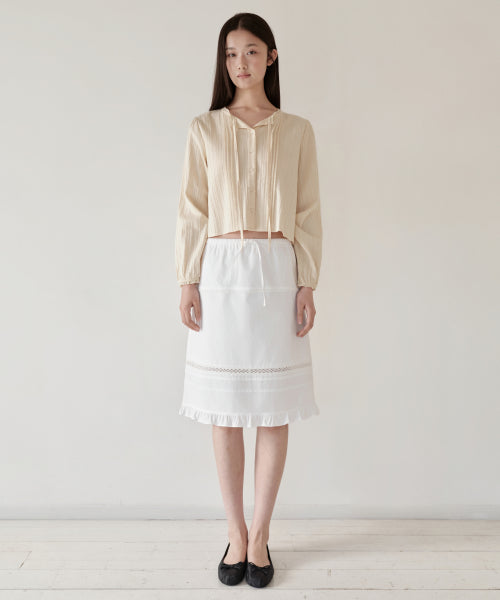 WOMENS VERTICAL TEXTURED COTTON PINTUCK BLOUSE #韓韶禧同款! - 3 COLORS BUTTER