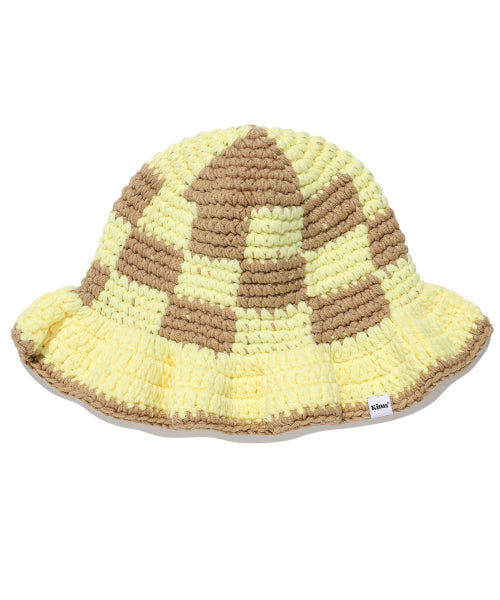 CHECKER KNIT BUCKET HAT YELLOW - 3 COLORS BROWN