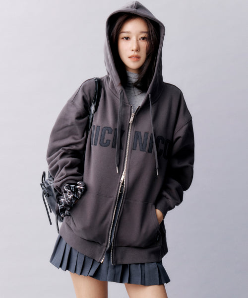 NICOLE PATCH WARM HOOD ZIP UP #徐睿知同款! - 2 COLORS CHARCOAL