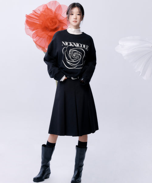 LOW-RISE MIDI PLEAT SKIRT #徐睿知同款! BLACK