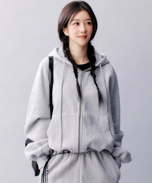 BUTTERFLY WARM COTTON SWEAT HOOD ZIP UP #徐睿知同款! - 2 COLORS GREY