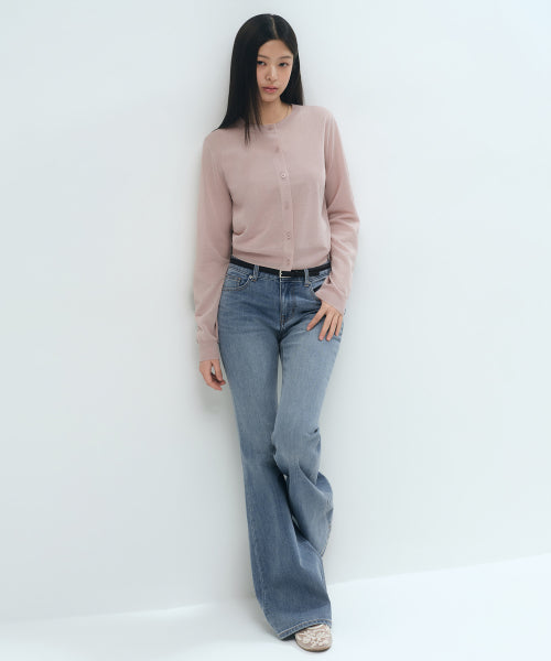 WOMENS SHEER ROUND NECK CARDIGAN #韓韶禧同款! - 7 COLORS PINK