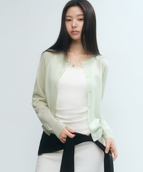 WOMENS SHEER ROUND NECK CARDIGAN #韓韶禧同款! - 7 COLORS MINT