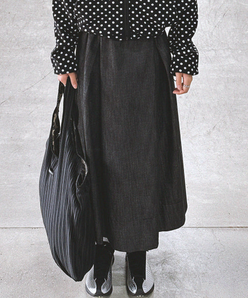 SIDE LOGO PLEATS SKIRT BLACK