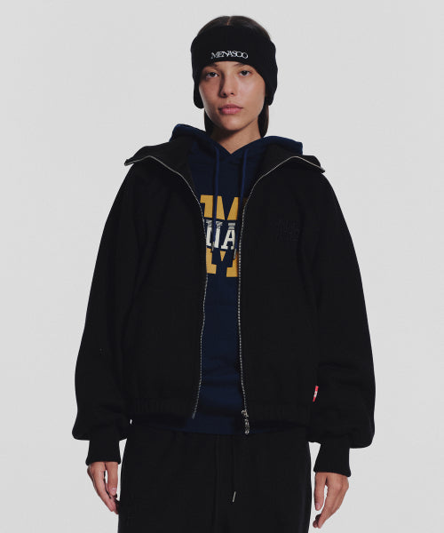 WAFFLE MINK DAILY HOODED ZIP UP - 4 COLORS BLACK