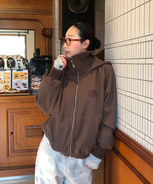 WAFFLE MINK DAILY HOODED ZIP UP - 4 COLORS BROWN