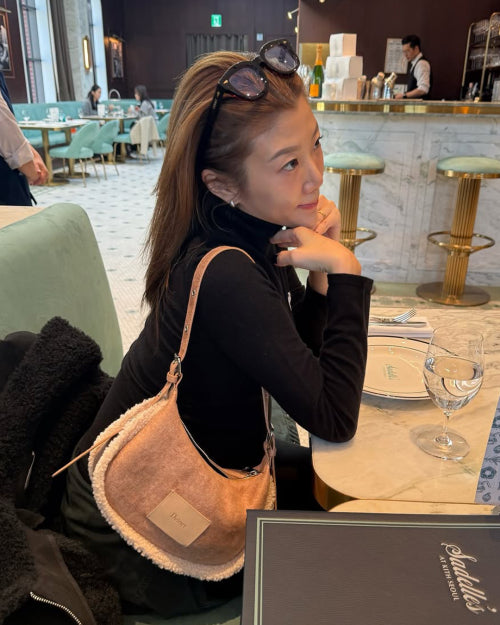 FAUX SUEDE FUR MINI SHOULDER BAG BEIGE