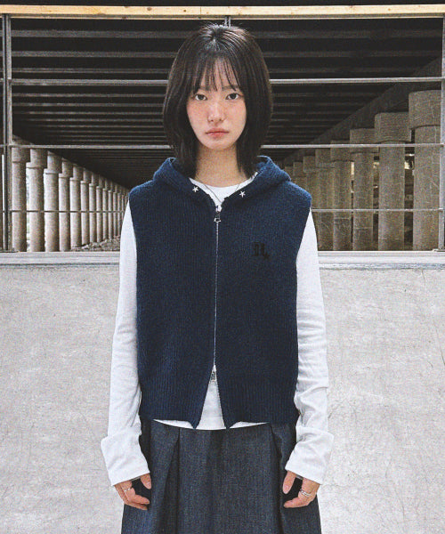 LOGO STAR KNIT HOODIE - 3 COLORS NAVY