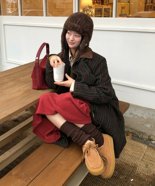 STRIPED CLASSIC LONG COAT GREEN