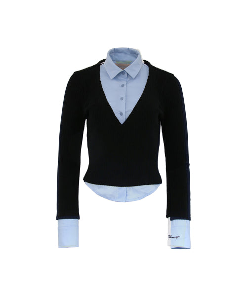 LAYERED V NECK KNIT SHIRTS - 3 COLORS SKY/NAVY