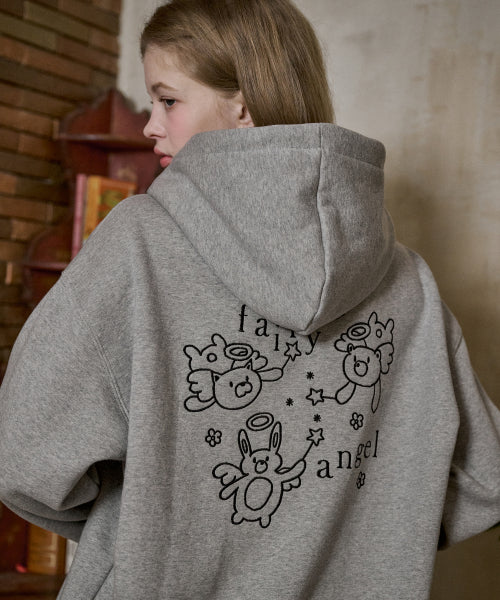 EMBROIDERY HOOD ZIP-UP - 3 COLORS GREY
