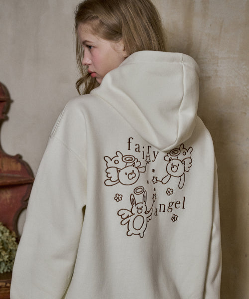 EMBROIDERY HOOD ZIP-UP - 3 COLORS CREAM
