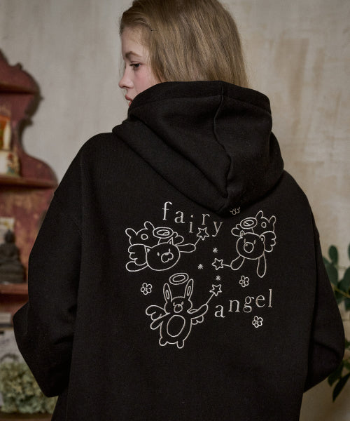 EMBROIDERY HOOD ZIP-UP - 3 COLORS BLACK