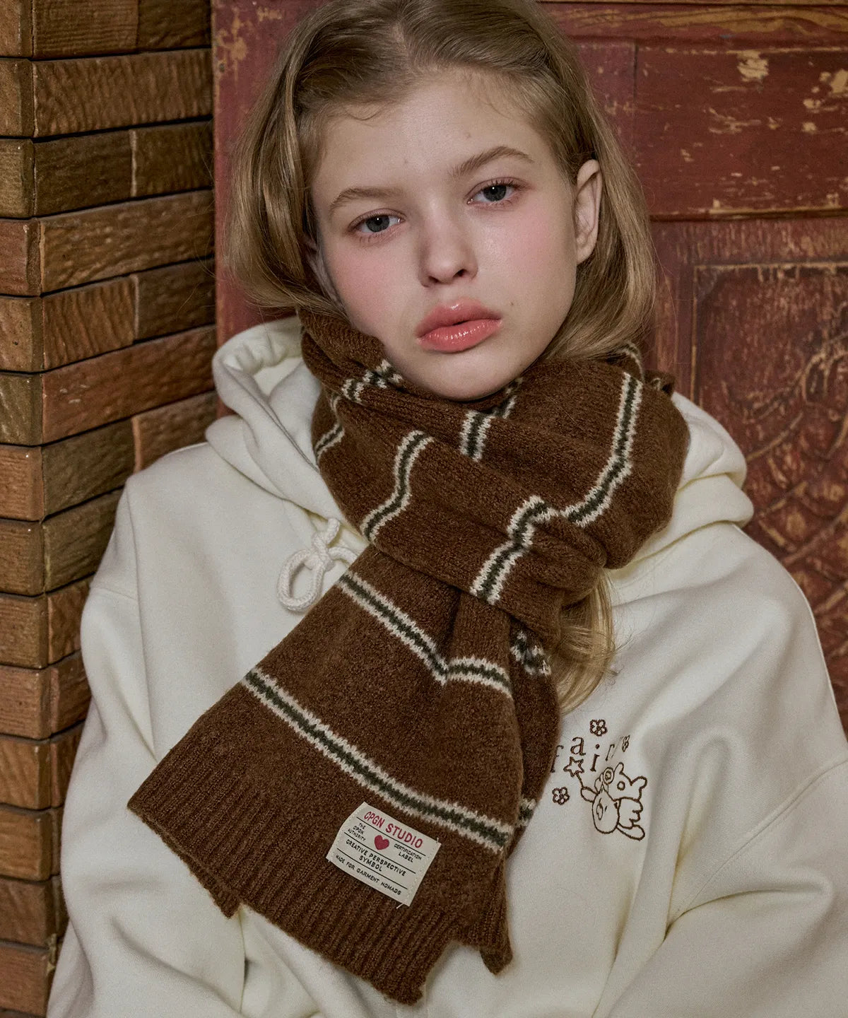 Coco Stripe Muffler Brown