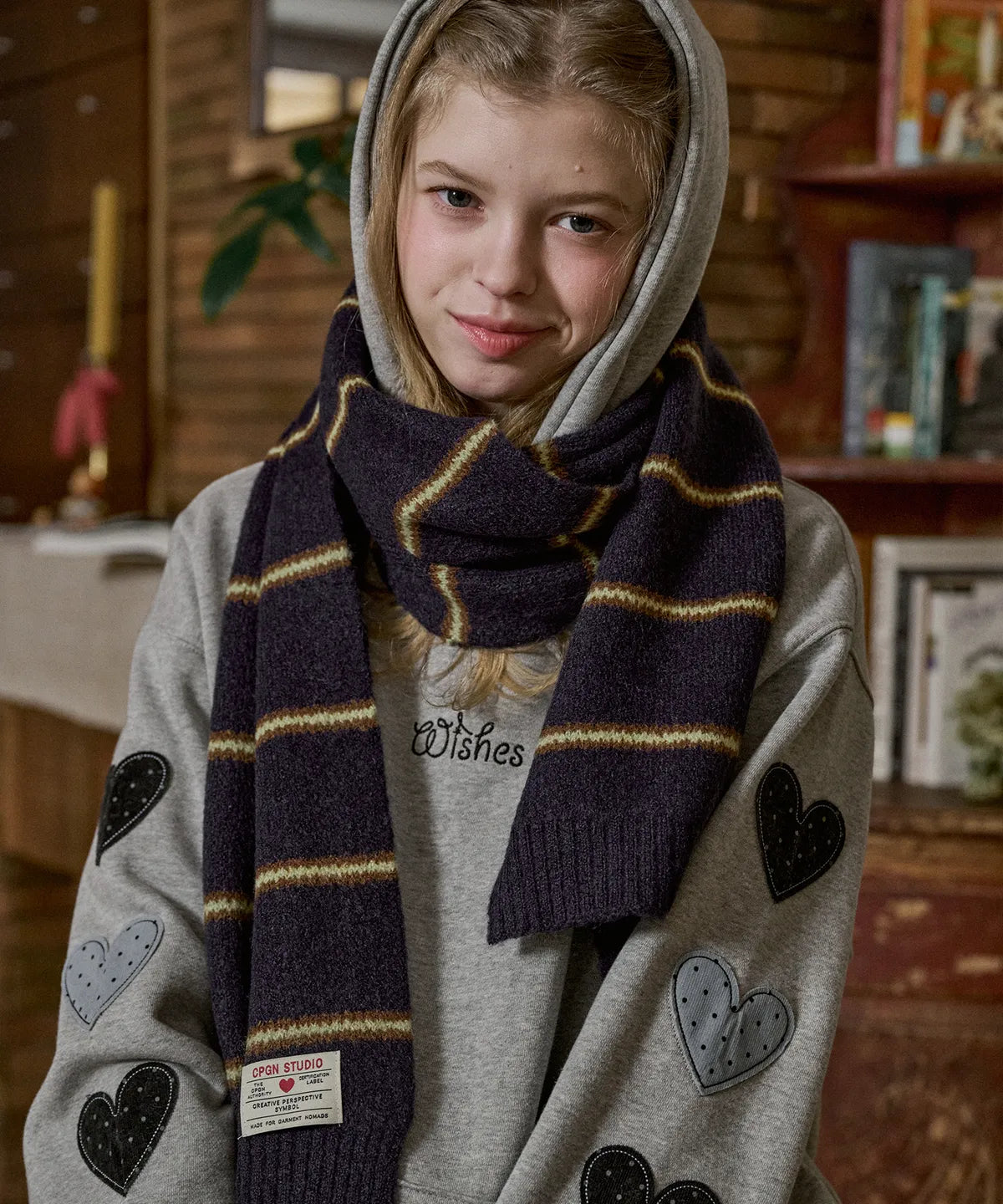 Coco Stripe Muffler Navy