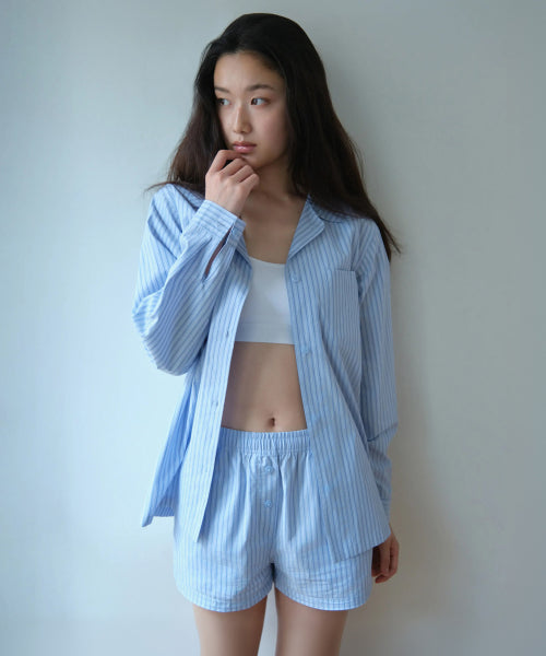 WOMENS POPLIN PAJAMA SET #韓韶禧同款! - 3 COLORS BLUE