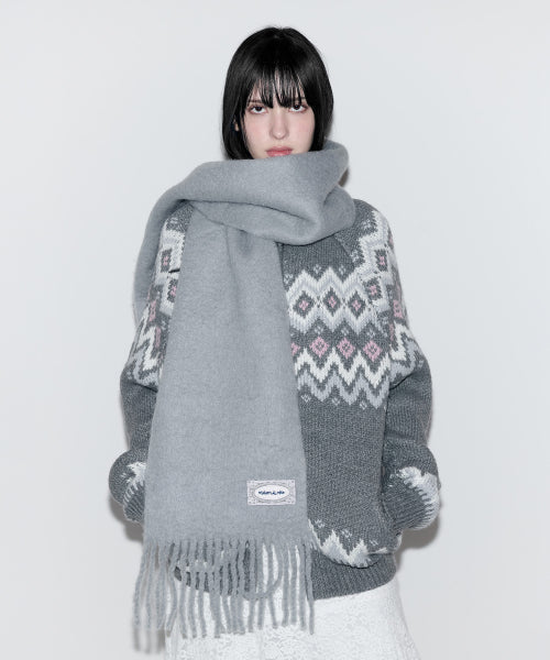 LACE LABEL HAIRY MUFFLER GRAY GRAY