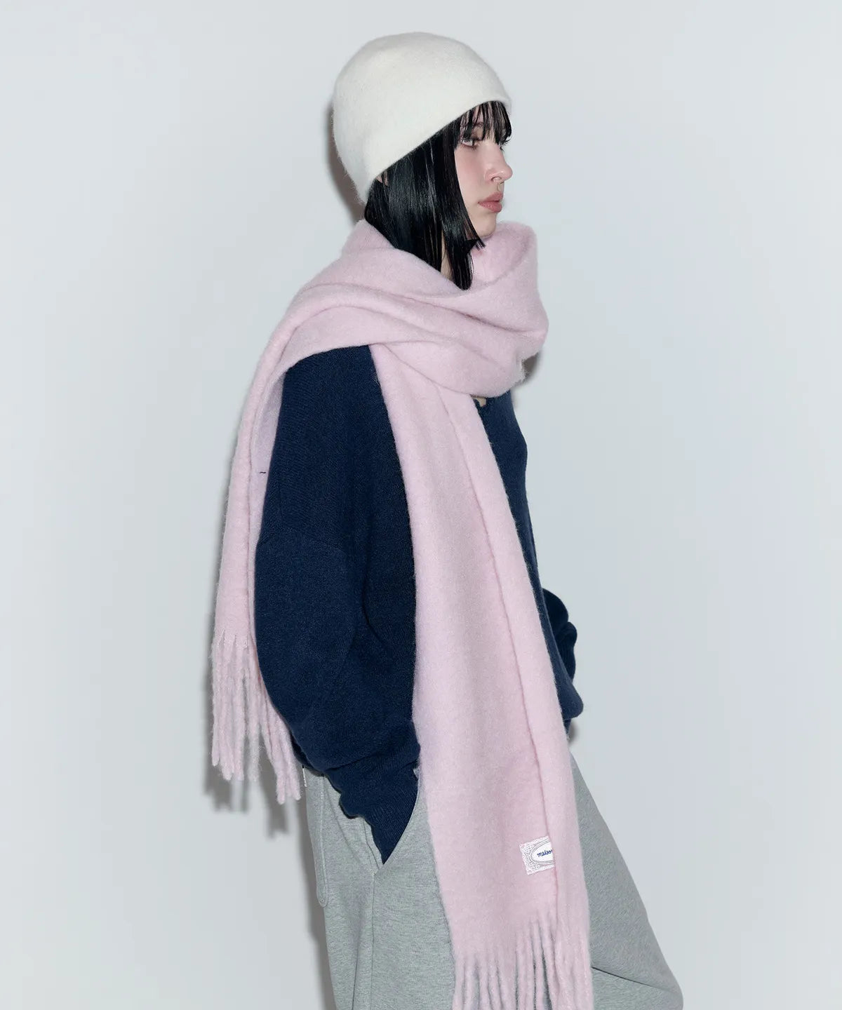 LACE LABEL HAIRY MUFFLER PINK