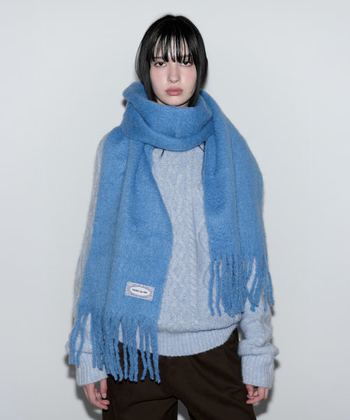 LACE LABEL HAIRY MUFFLER BLUE BLUE