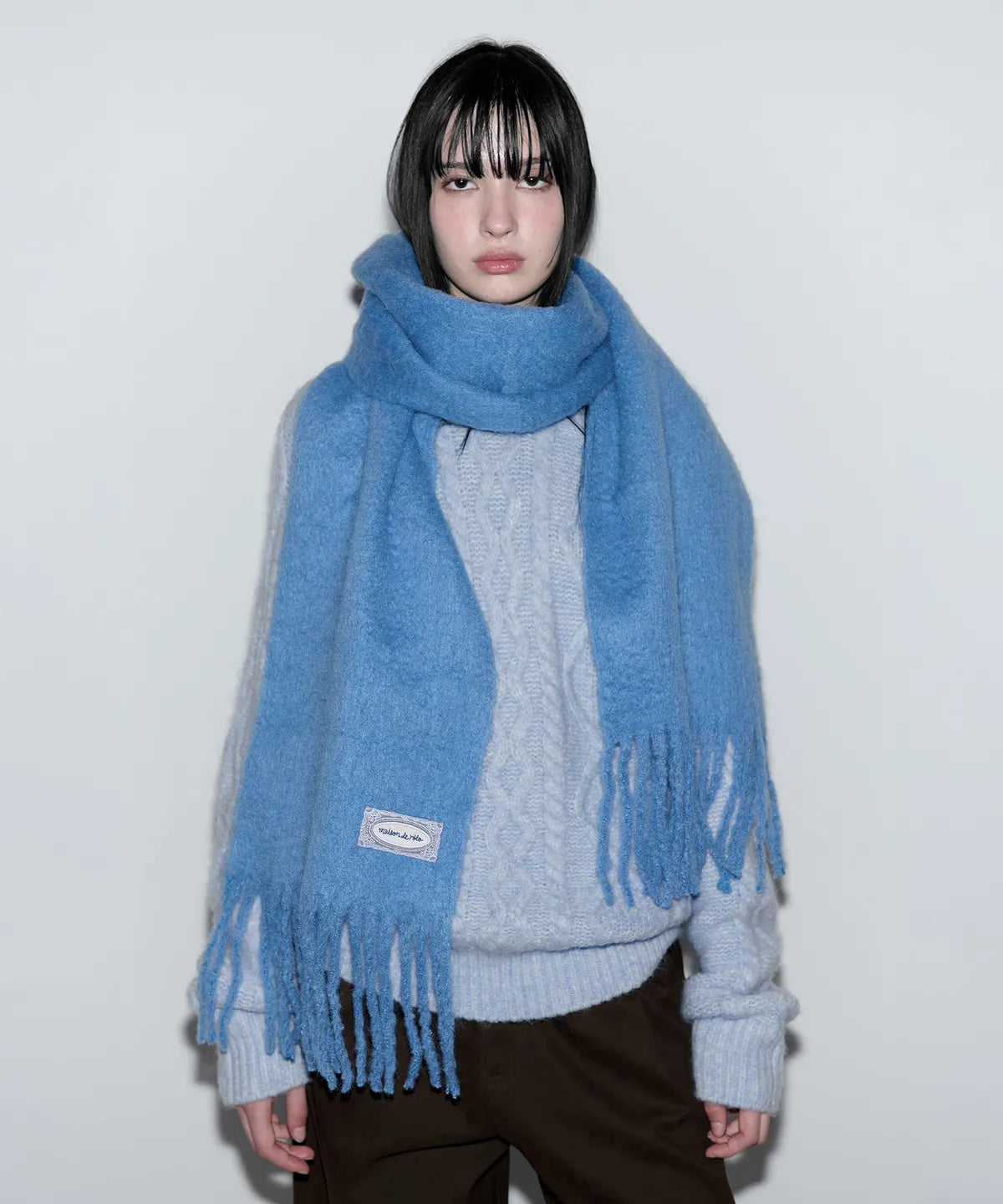LACE LABEL HAIRY MUFFLER BLUE