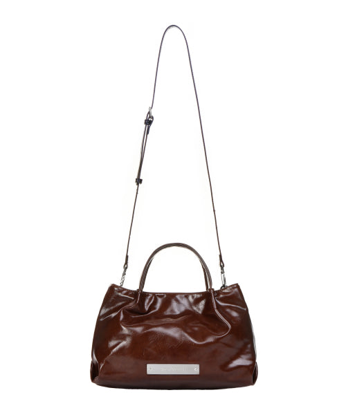 CRYSTAL FAUX LEATHER TOTE BAG #徐睿知同款! - 3 COLORS BROWN