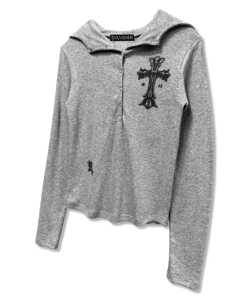 CROSS SNAP HOODIE - 2 COLORS GREY