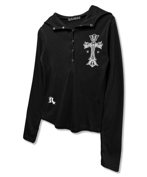 CROSS SNAP HOODIE - 2 COLORS BLACK