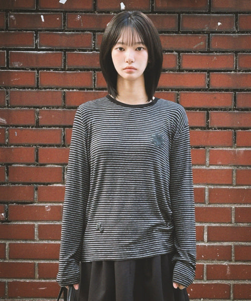 STRIPE LOGO SLEEVE LONG BLACK