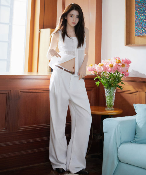 WOMENS TENCEL ONE TUCK EXTRA WIDE DENIM PANTS #韓韶禧同款! - 3 COLORS CREAM